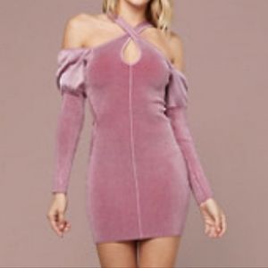 Bebe Pink Cold Shoulder Long Sleeve Mini Dress